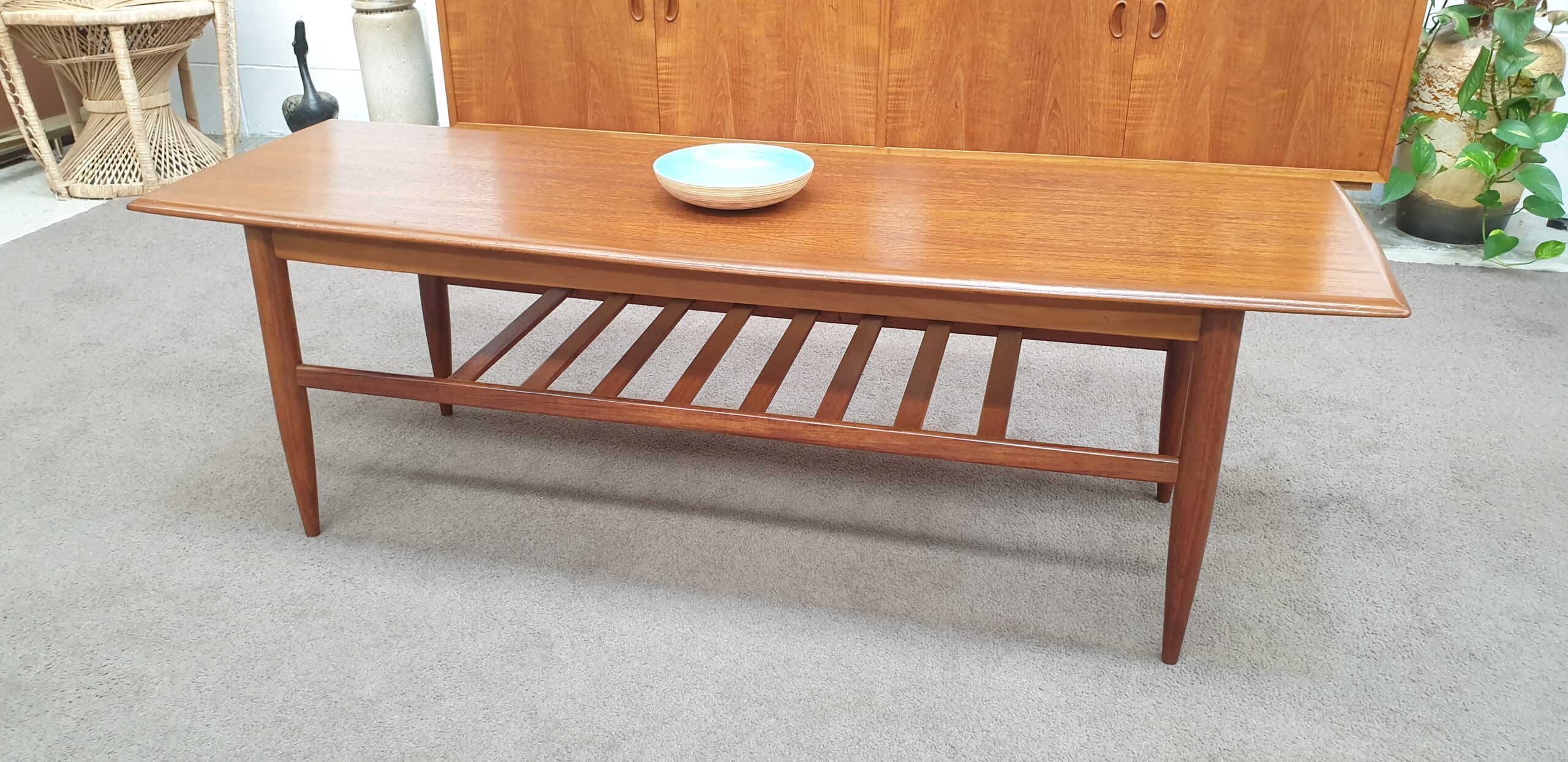 Retro Teak Coffee Table with Magazine Shelf ALPA - Hilton and Main