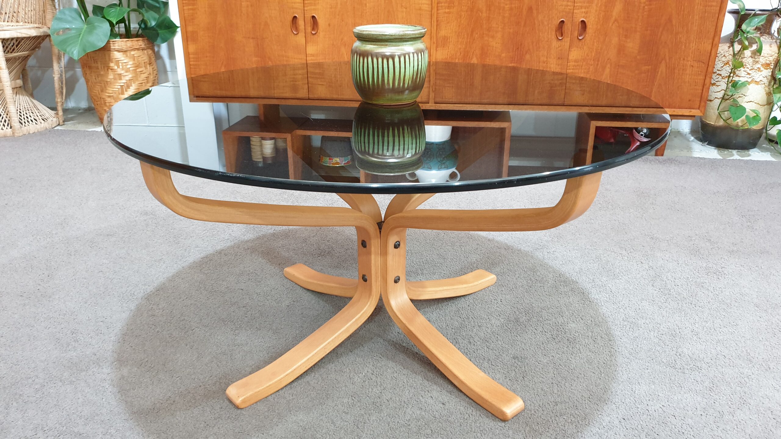 Retro Bentwood Coffee Table Glass Top Hilton and Main